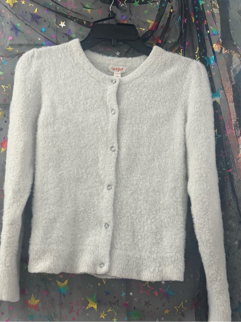 Cat & Jack Light Gray Fuzzy Button-Up Girls Sweater